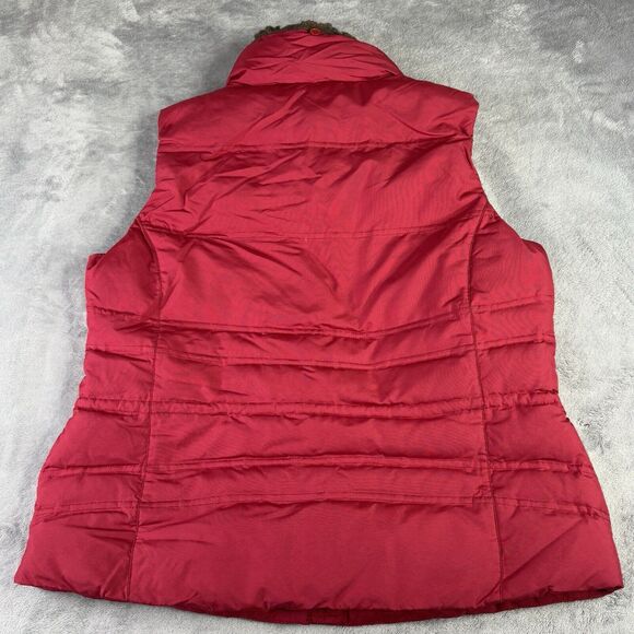 Eddie‎ Bauer Vest Women's Large Goose Down Red 700 Fill Removable Faux Fur Trim - Picture 2 of 16